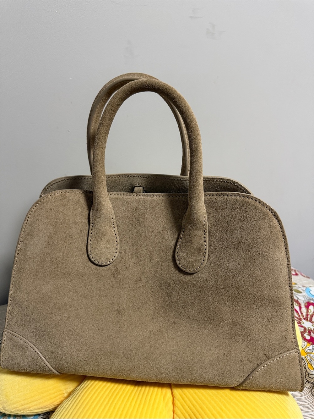 COS Structured Suede Satchel in Taupe
